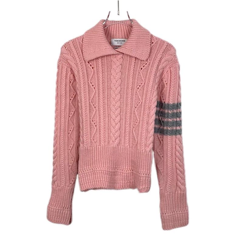 Thom Browne Pink Classic Wool Knit Sweater with Collar - dmc Size US S / EU 44-46 / 1 - 1 Thumbnail