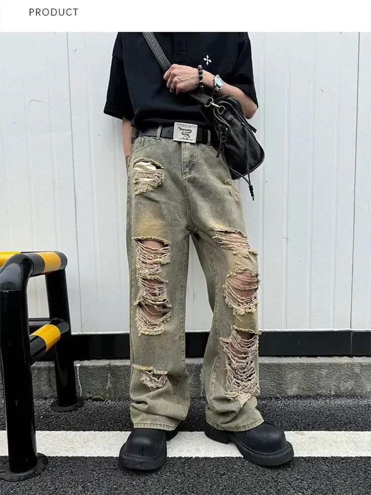 Japanese Brand Retro loose wide leg high street ripped jeans Size US 32 / EU 48 - 2 Thumbnail