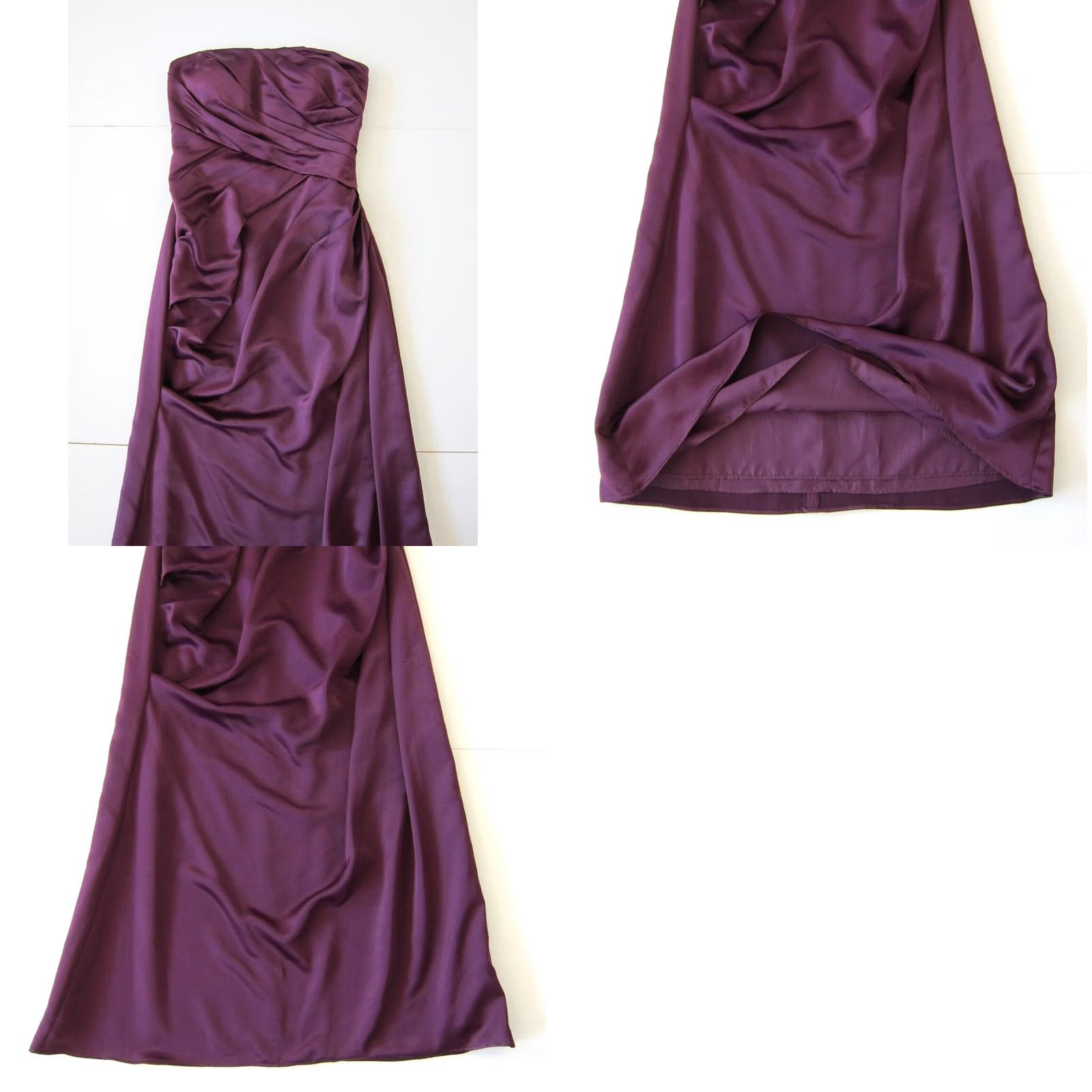 Vintage Bill Levkoff Eggplant Purple Ruched Strapless Midi Wedding Gown Dress 10 Size L / US 10 / IT 46 - 8 Thumbnail