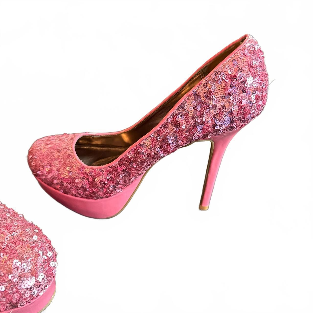Designer Glamorous Pink Sequin High Heels Size US 8.5 / IT 38.5 - 1 Thumbnail