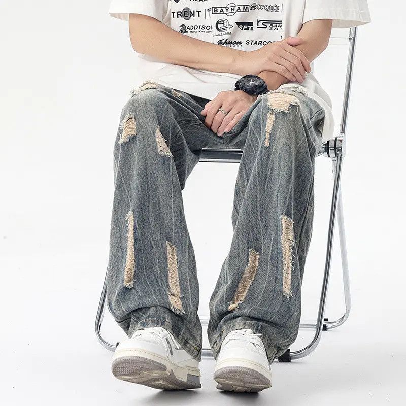 Japanese Brand × Jean Retro loose wide leg ripped jeans Size US 30 / EU 46 - 5 Thumbnail