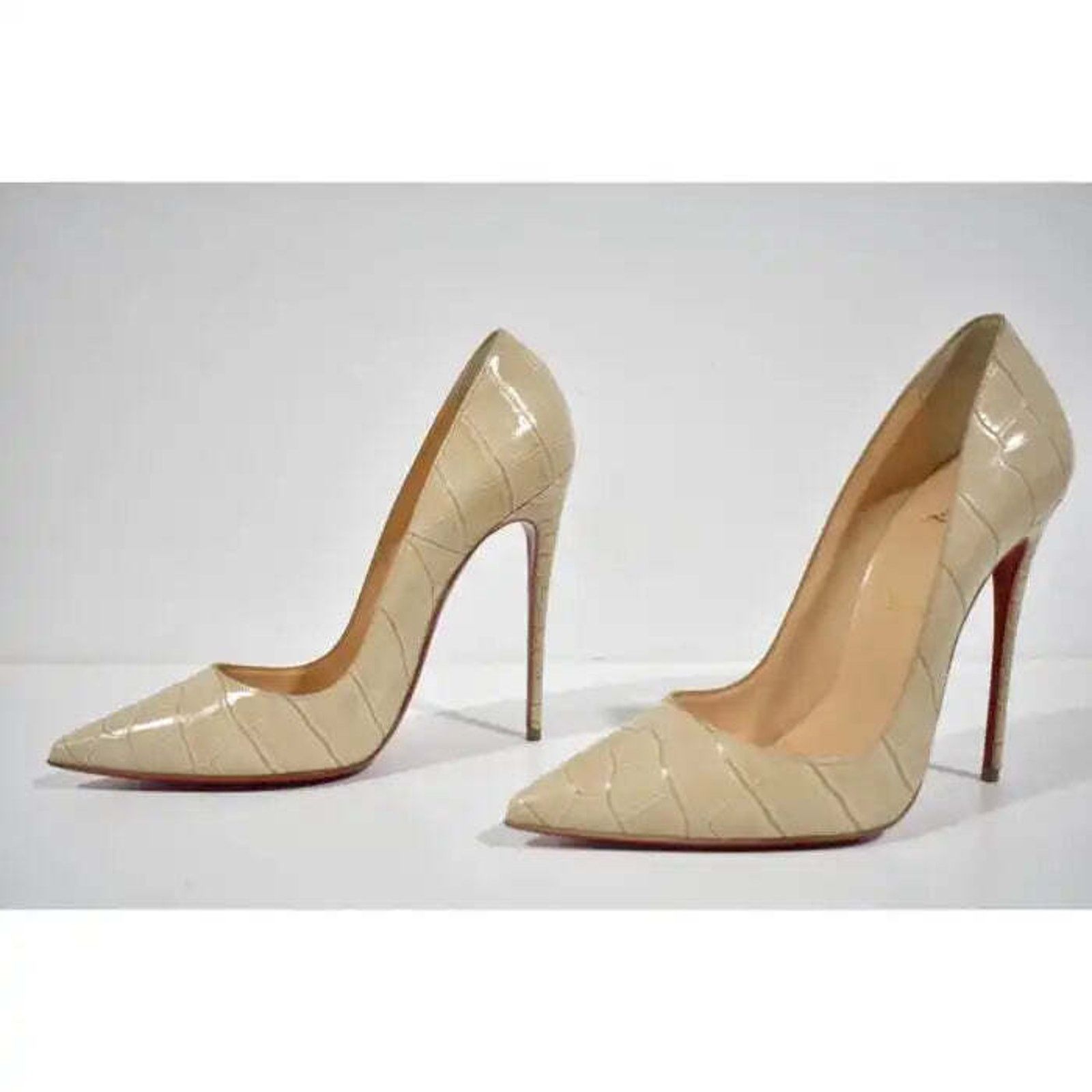 Christian Louboutin So Kate 120 Nougat Nude Calf Ali Croc Pointed Heel Pump 40 Size US 10 / IT 40 - 9 Thumbnail