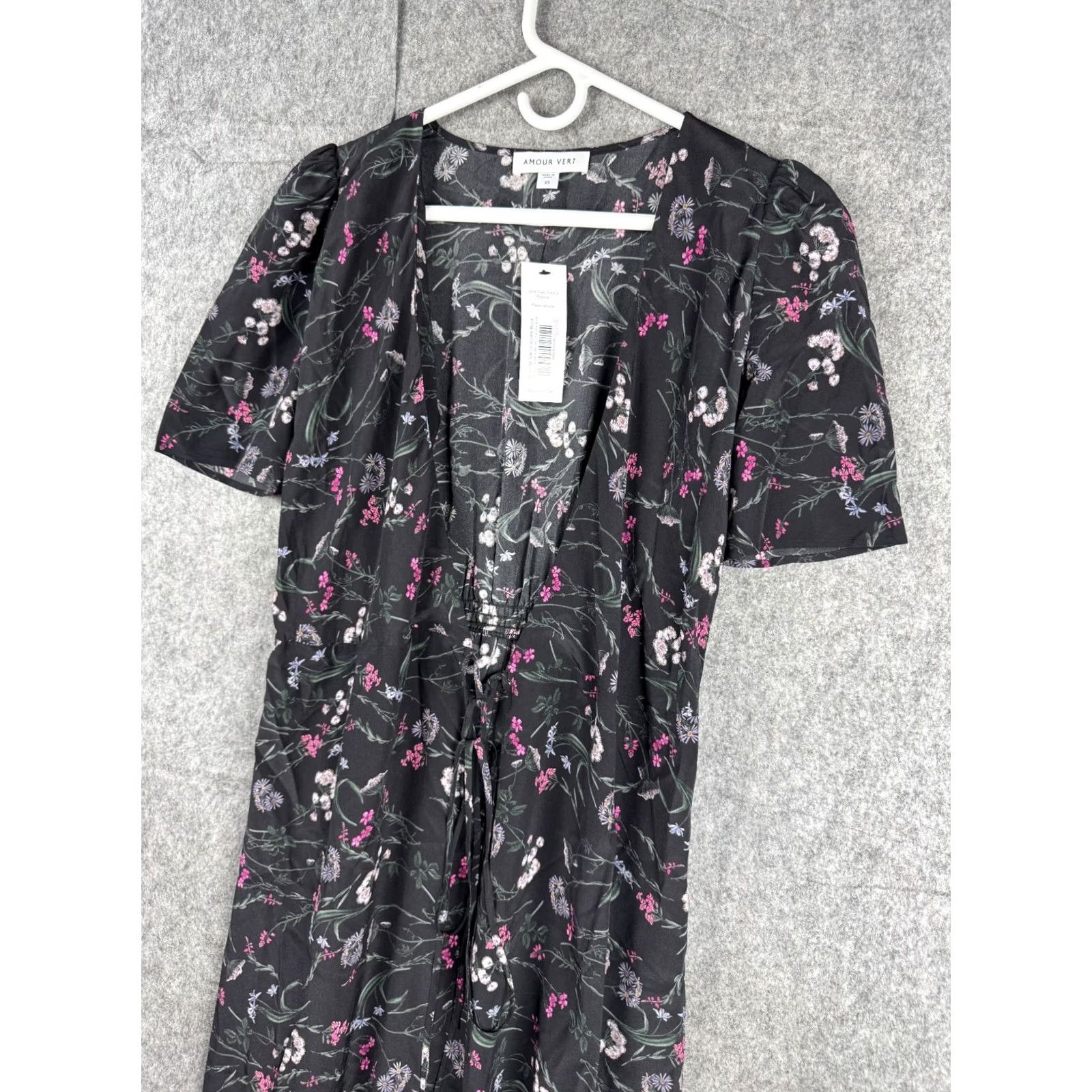 Vintage Amour Vert Dress Women's XS Silk Floral Pockets Tie Slim Fit Calf Length NWT Size XS / US 0-2 / IT 36-38 - 5 Thumbnail