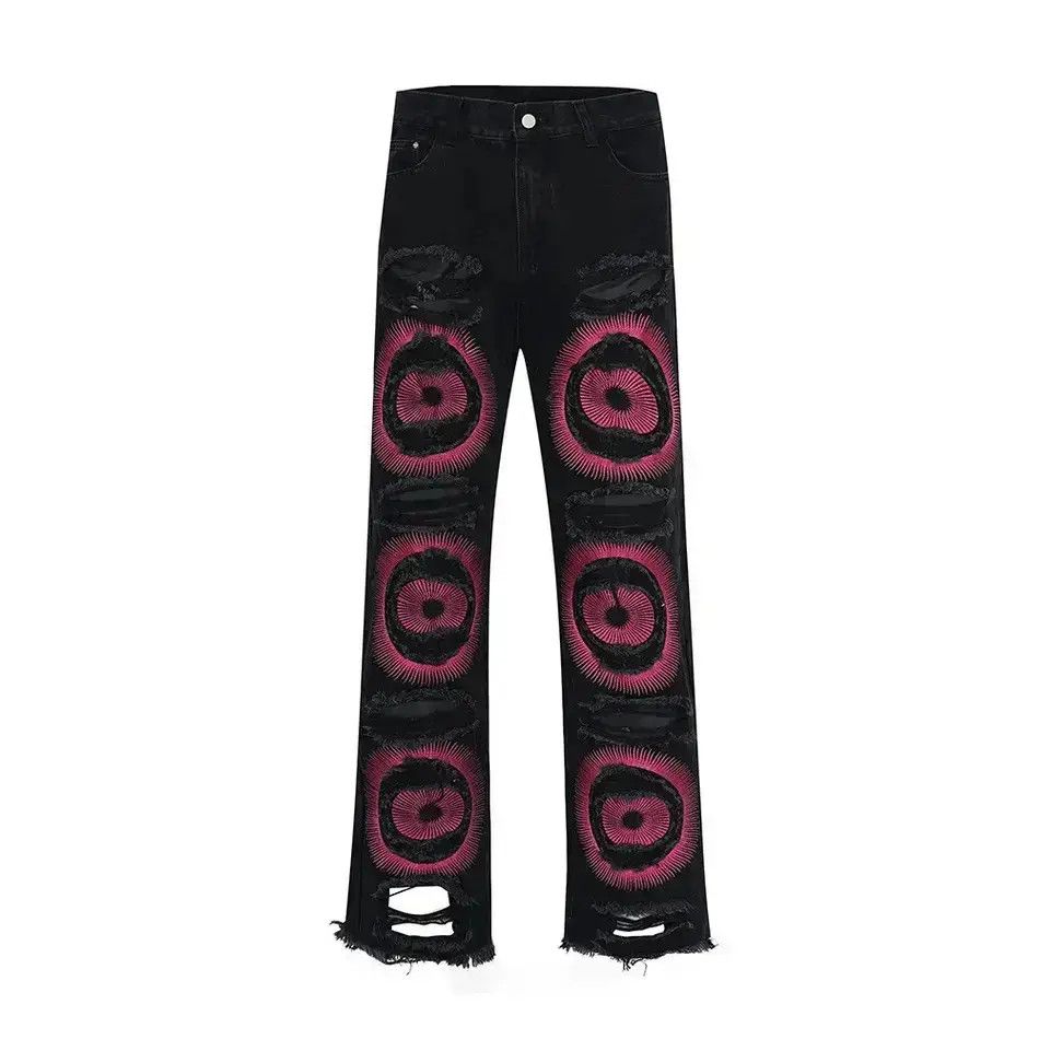 Japanese Brand Men's Torn Patchwork Jeans Loose Straight Ripped Casual Size US 34 / EU 50 - 1 Thumbnail