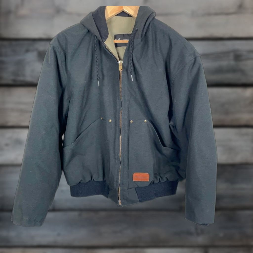 Vintage VINTAGE Master Made Canvas Jacket Men's XL Black Zip Up Hooded Quilted Lining Workwear Size US XL / EU 56 / 4 - 1 Thumbnail