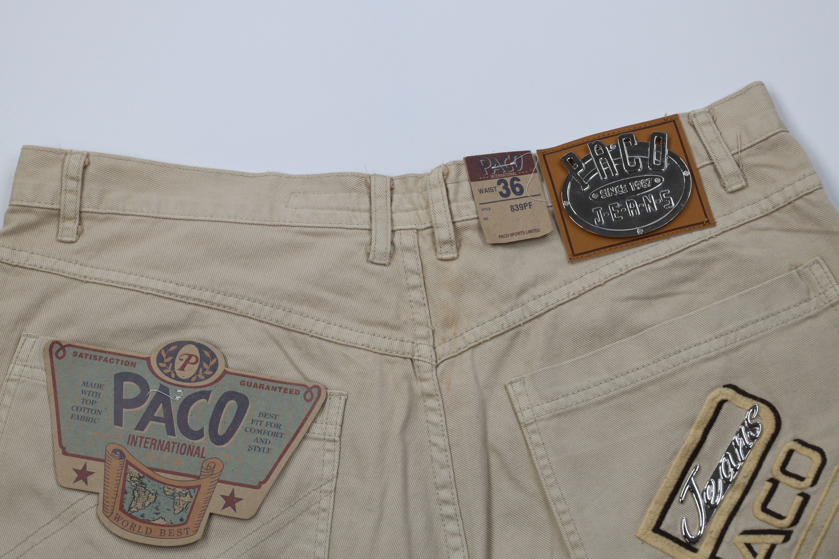 Vintage Deadstock Vintage 90s Paco Hip Hop Denim Jean Shorts Tan Size US 36 / EU 52 - 10 Thumbnail