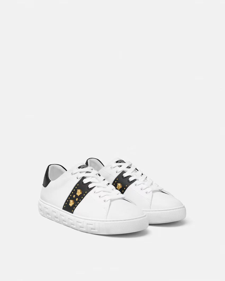Versace o1s22i1n1224 Studded Greek Sneakers in White Black Size US 10 / EU 43 - 2 Thumbnail