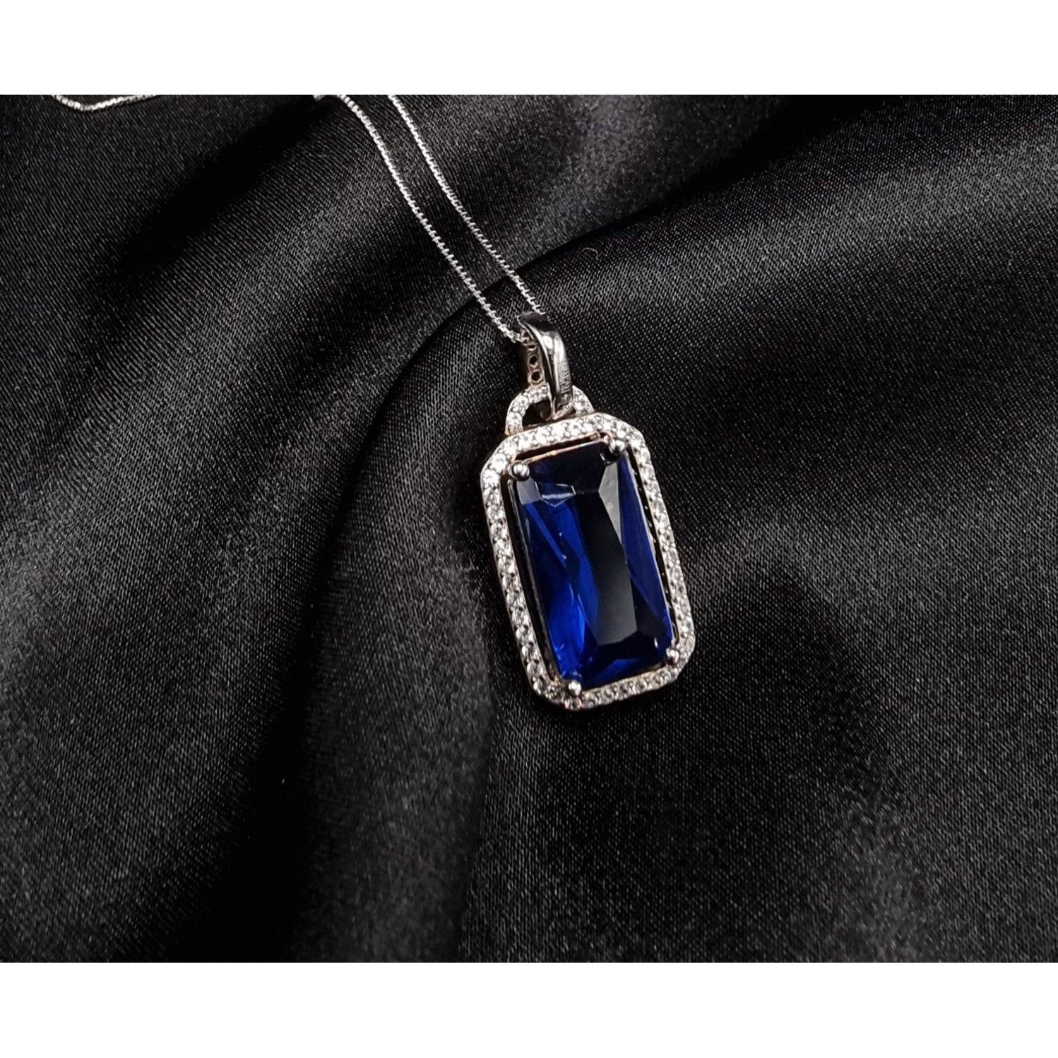 Vintage BBJ China 925 Sterling Silver Necklace With Lab-Created Blue Size ONE SIZE - 1 Thumbnail