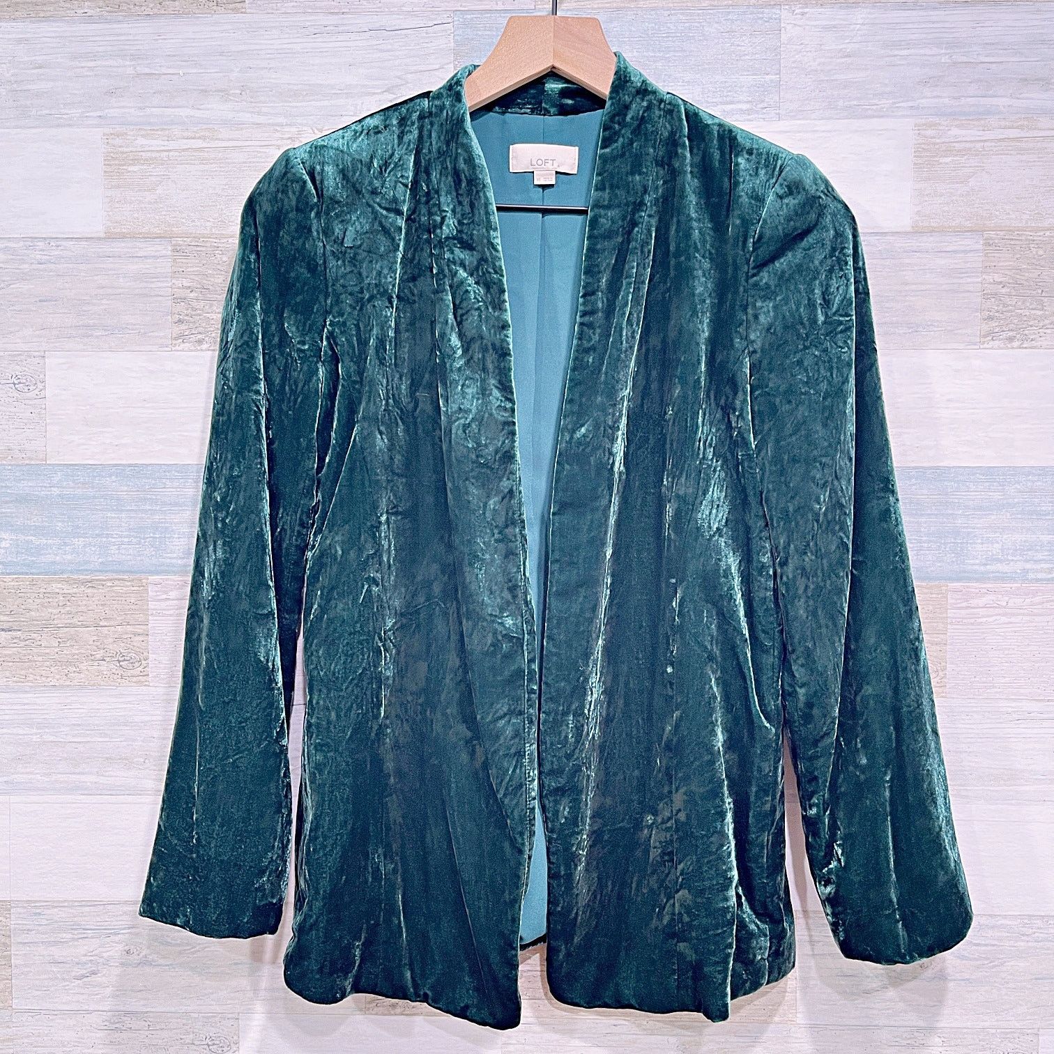 Loft LOFT Velvet Open Collarless Blazer Green Womens XS Size XS / US 0-2 / IT 36-38 - 1 Thumbnail