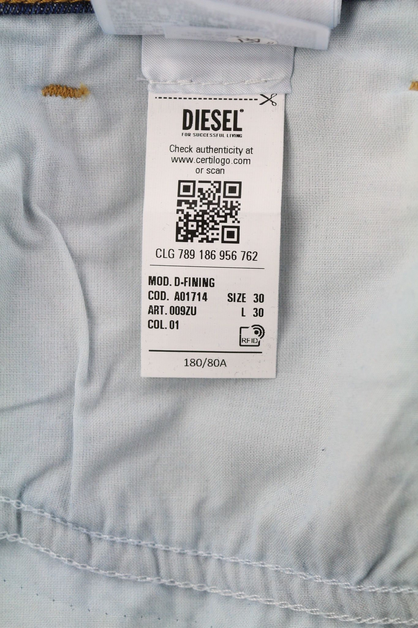 Diesel D-FINING 009ZU W30/L30 Stretch Washed Blue 40406 Size US 30 / EU 46 - 12 Thumbnail