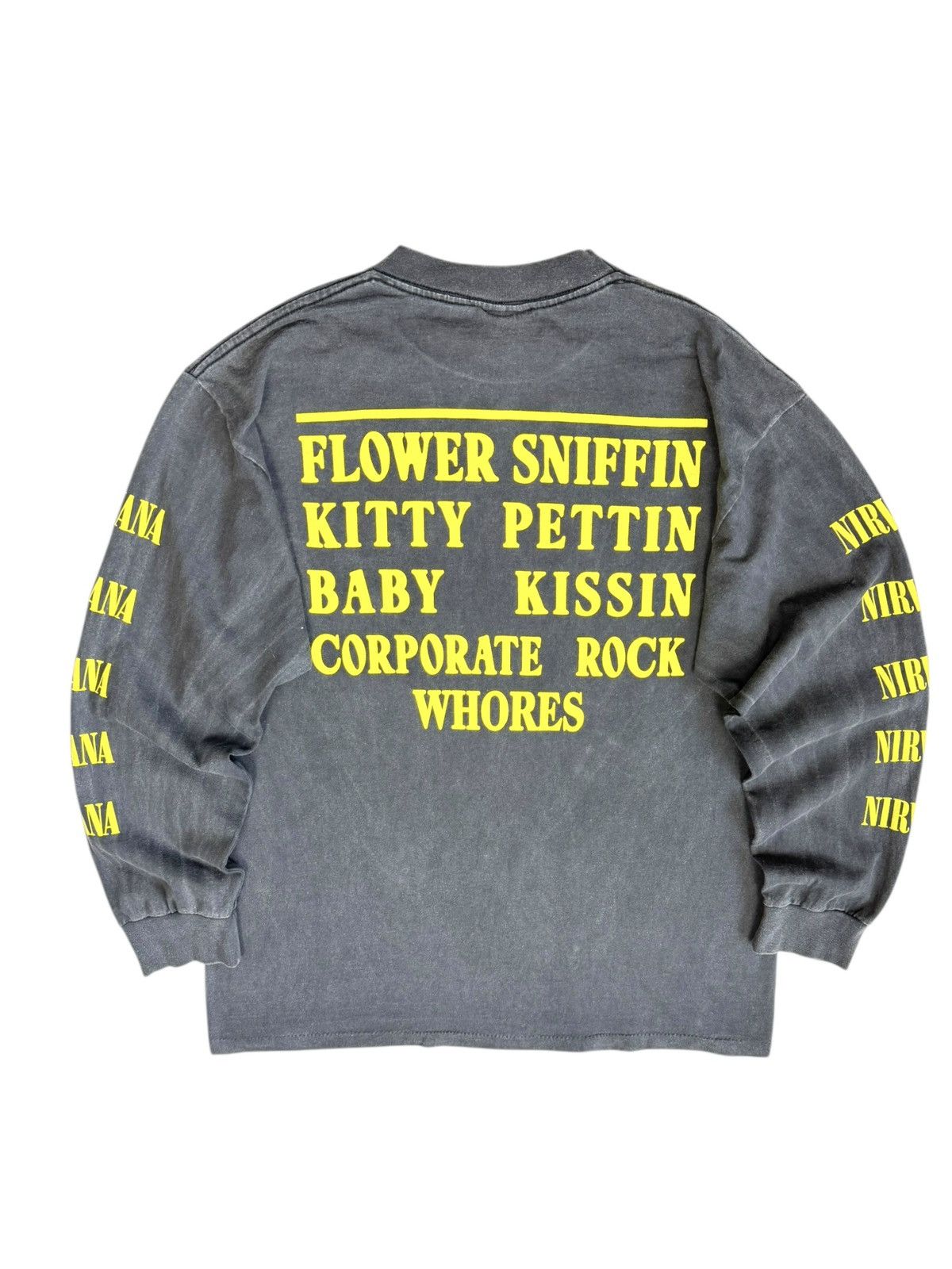 Band Tees Vintage 90s Nirvana Yellow Smiley Gray Faded Long sleeve Size US L / EU 52-54 / 3 - 2 Thumbnail