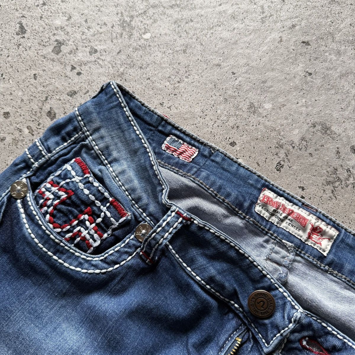 True Religion True Religion Mens Blue Denim Contrast Stitch Pocket Jeans Size US 33 - 4 Thumbnail