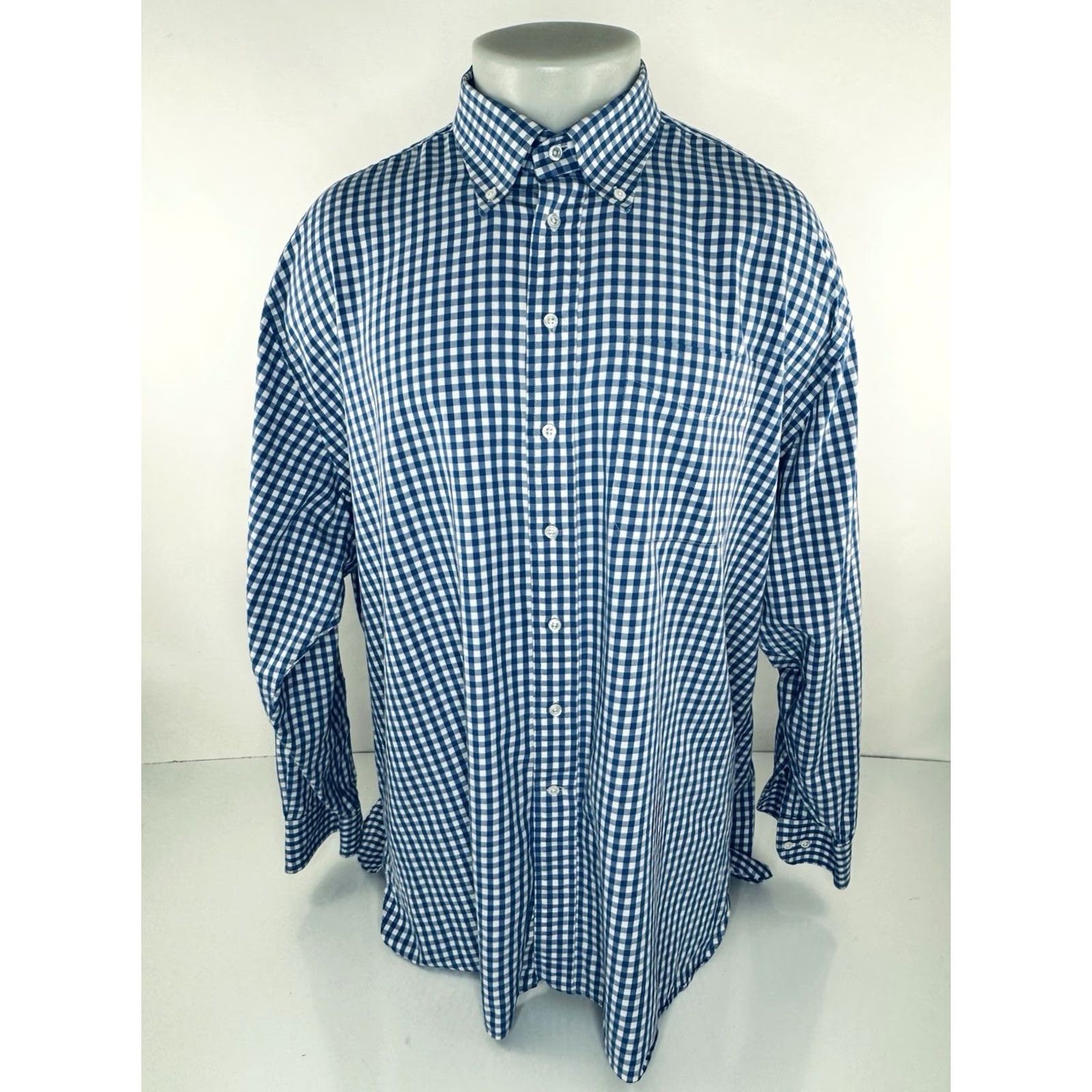 Vintage BEN SILVER Charleston Check Plaid Mens 2XL Shirt Long Sleeve Blue / White Button-Up Size US XXL / EU 58 / 5 - 2 Thumbnail