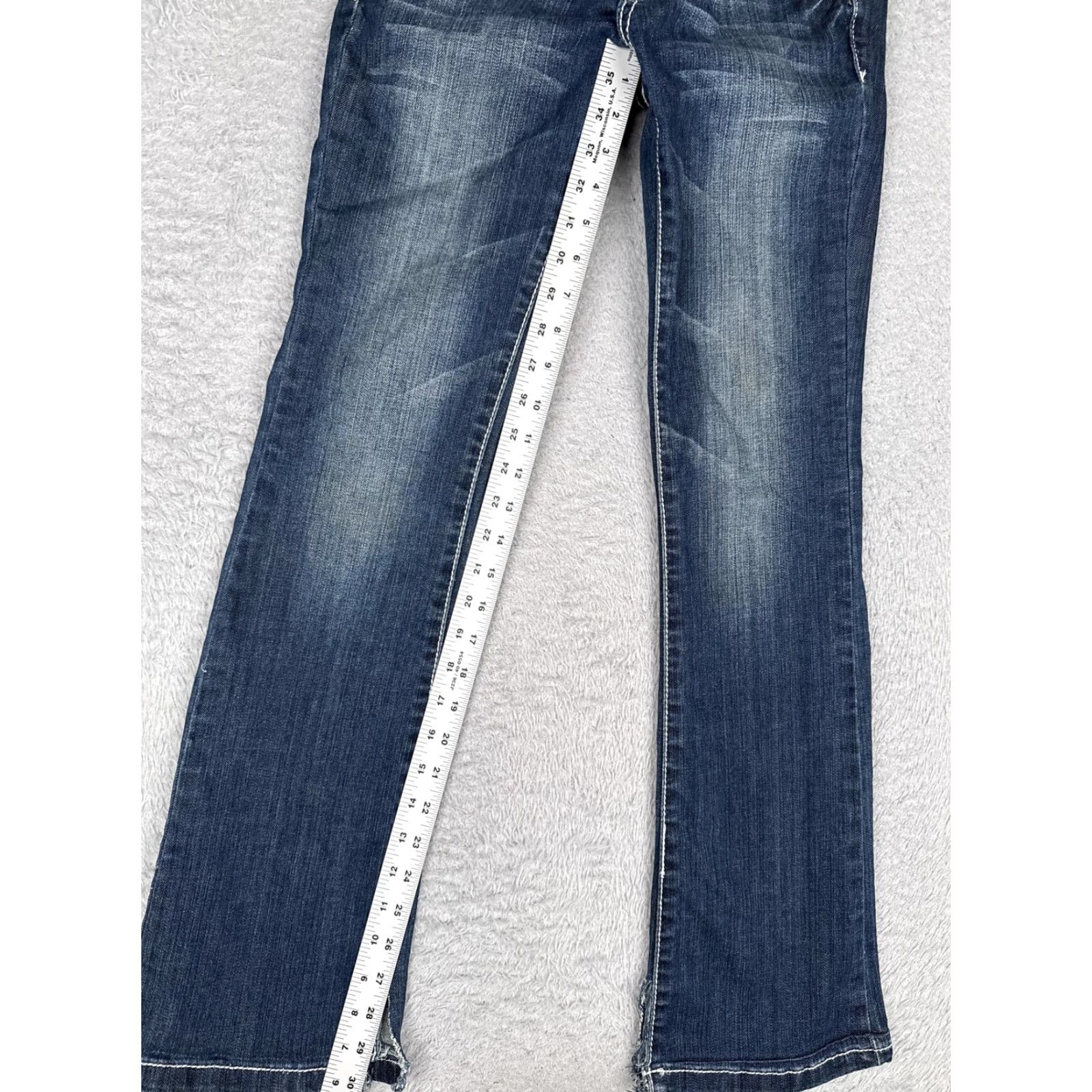 Vintage Miss Chic Icon Jeans Bootcut Juniors 7 Blue Medium Wash Mid Rise Rhinestone 26x30 Jeans Womens Retro USA Size 28" / US 6 / IT 42 - 7 Thumbnail