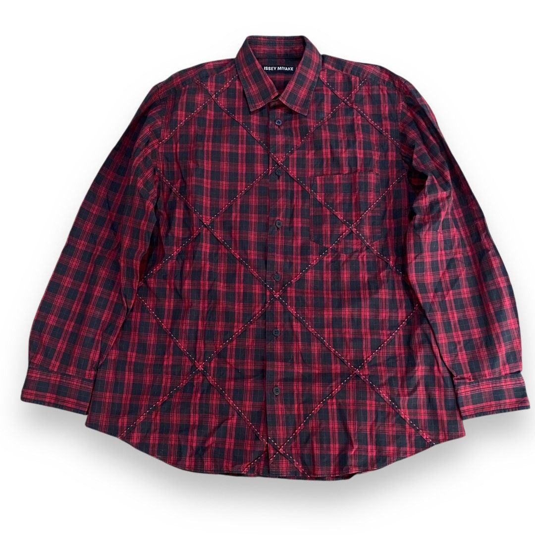 Issey Miyake ISSEY MIYAKE Men Red Plaid Patchwork Shirt Size US M / EU 48-50 / 2 - 1 Thumbnail