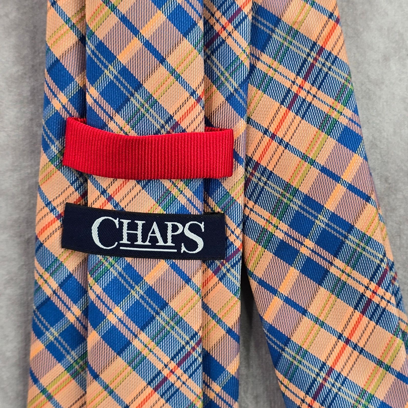 Chaps Chaps Orange Plaid Stripe Tartan 100% Polyester Neck Tie Size 28 - 4 Thumbnail