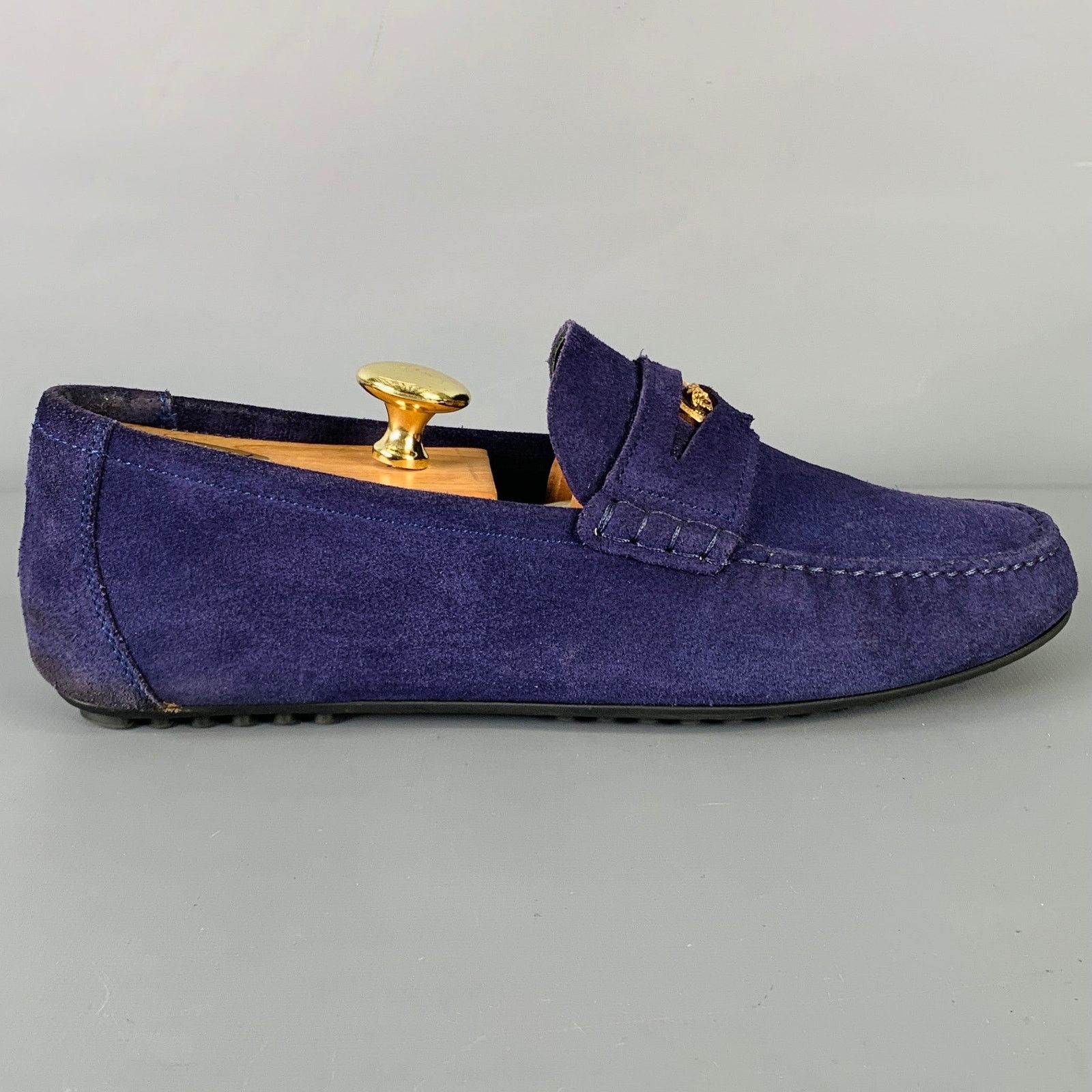 Versace VERSACE Bluette Oro- Purple Textured Suede Drivers Loafers Size US 8 / EU 41 - 3 Thumbnail