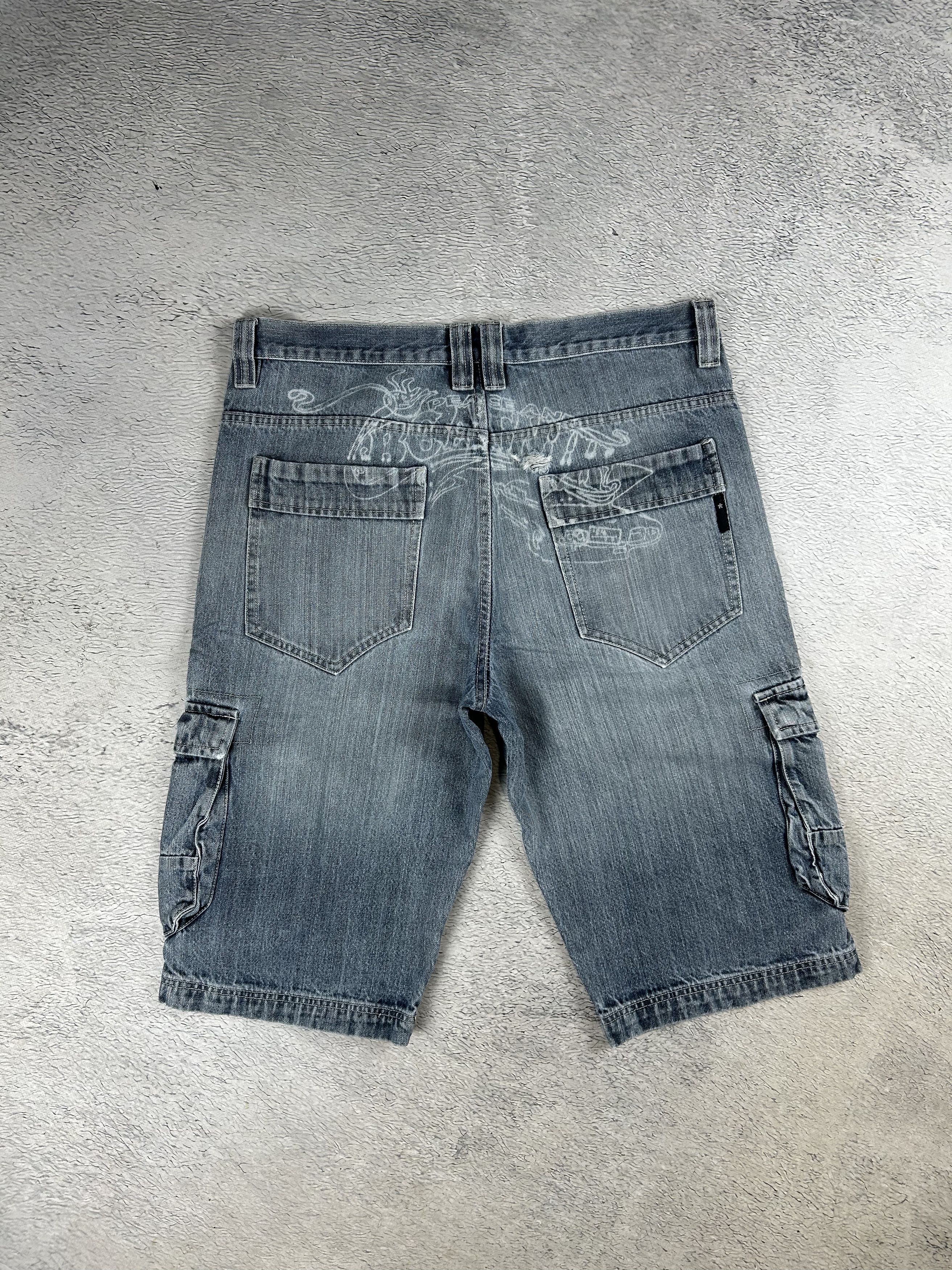 JNCO Vintage Cargo Denim Shorts Baggy Streetwear Big Logo SK8 Size US 36 / EU 52 - 4 Thumbnail