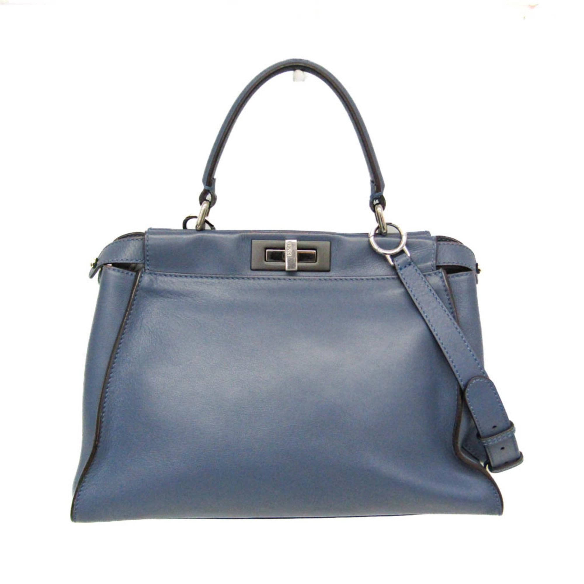 Fendi Peekaboo 8BN290 Women's Leather HandbagShoulder Bag Blue