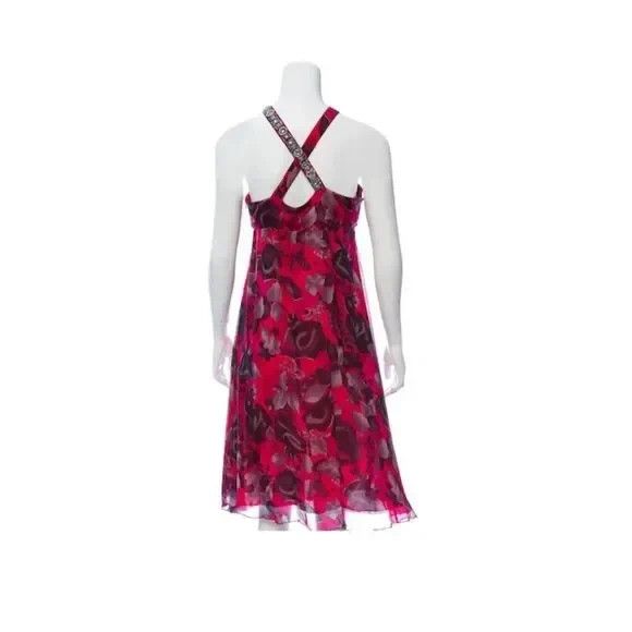 Blumarine Blumarine Pink Grey Floral Silk Dress Crystal Embellished Size M / US 6-8 / IT 42-44 - 3 Thumbnail