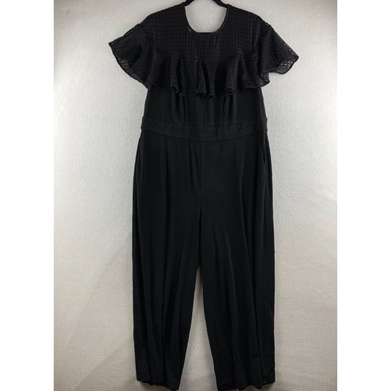 Vintage Lane Bryant Romper Womens 14 Black Wide Legged Crochet One Piece Pockets Casual Size 36" / US 14 / IT 50 - 2 Thumbnail