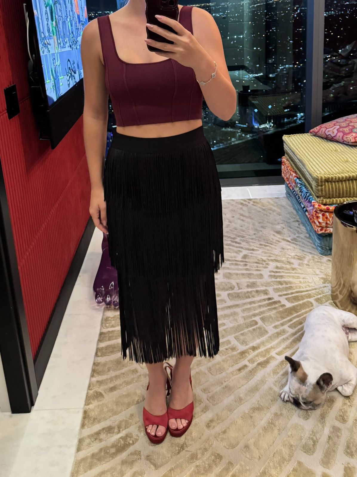 Herve Leger Hervé Léger Black Fringe Skirt Size 30" / US 8 / IT 44 - 2 Thumbnail
