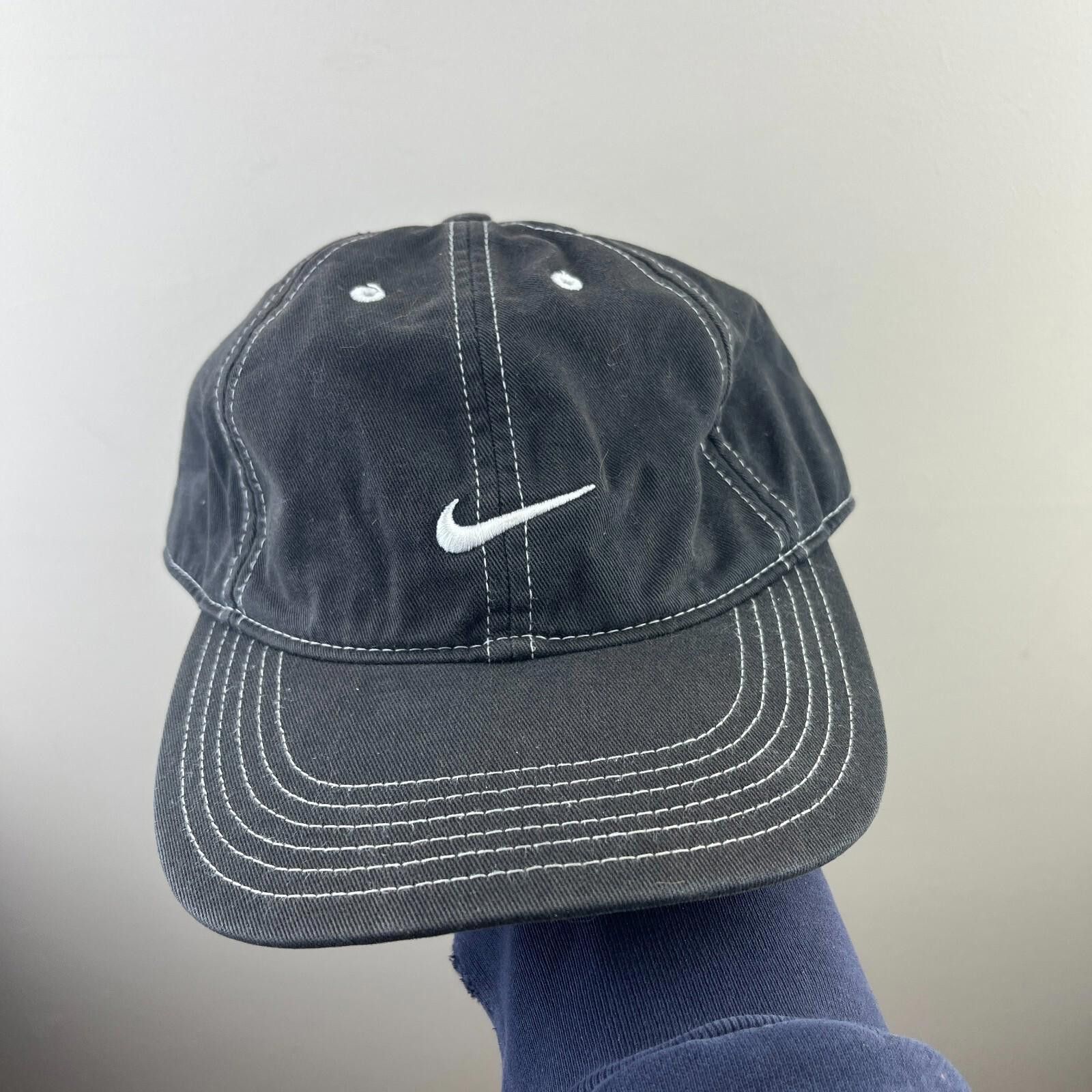 Nike Vintage Y2K Nike Swoosh Black Strapback Hat Size ONE SIZE - 1 Thumbnail