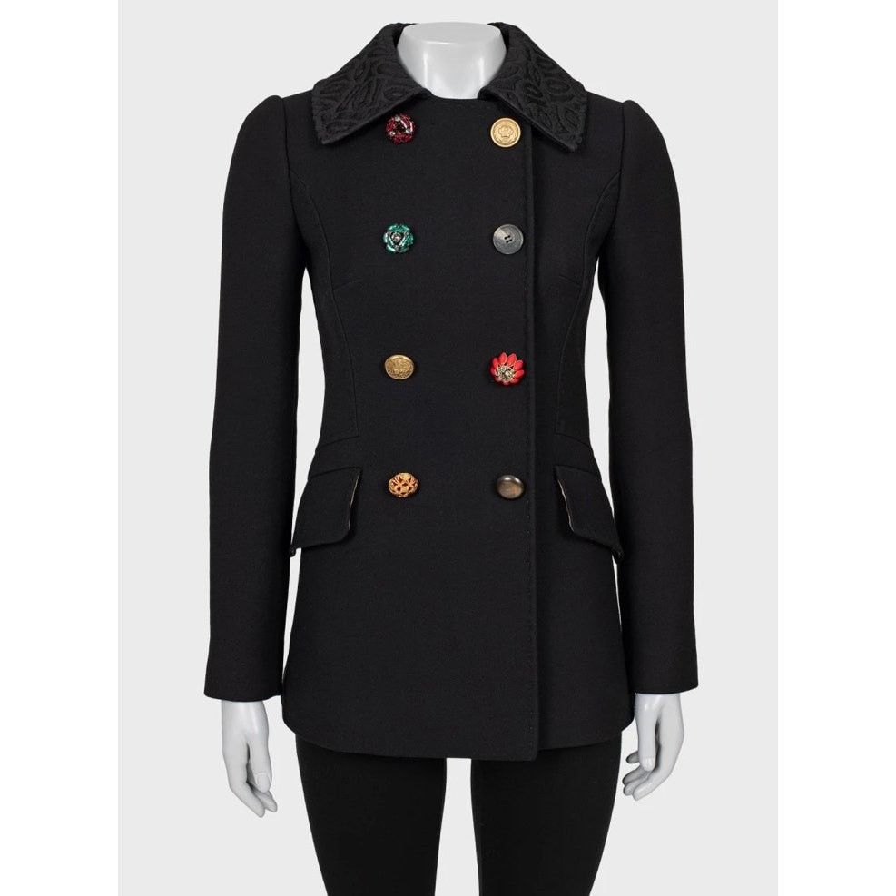 Dolce & Gabbana Dolce & Gabbana Black Wool Coat Crystal Buttons Sz.38/XS Size XS / US 0-2 / IT 36-38 - 1 Thumbnail
