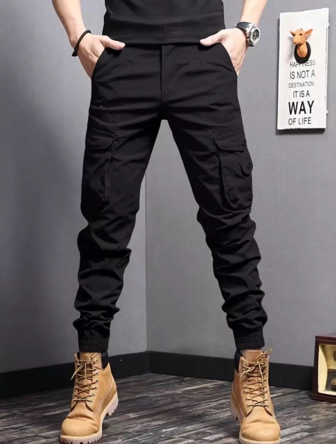 Other × Vintage Men's Black Cuffed Cargo Pants / Cargo Joggers Size US 40 / EU 56 - 4 Thumbnail