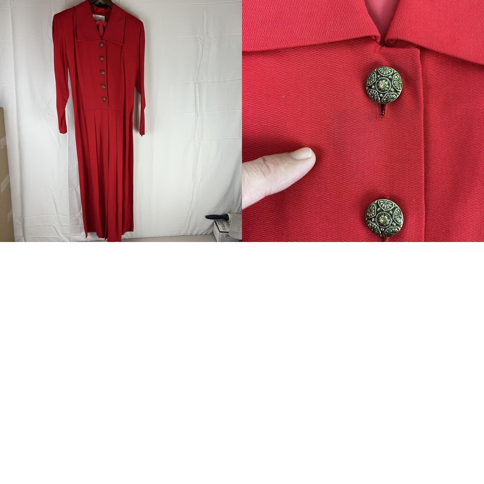 Talbots VINTAGE Talbots Donna Ricco Dress Womens 8 Red Long Sleeve Pleated Maxi 90s Size M / US 6-8 / IT 42-44 - 10 Thumbnail