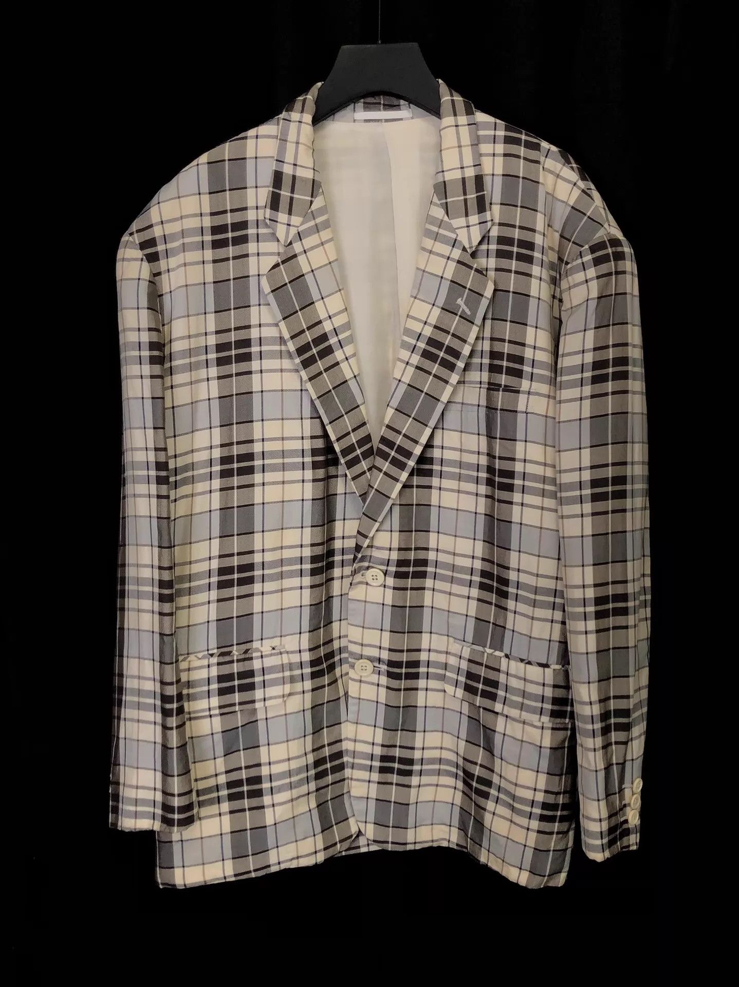 Comme des Garcons CDG 87SS Silk Ivory Gray Gradient Check Jacket Size US M / EU 48-50 / 2 - 1 Thumbnail