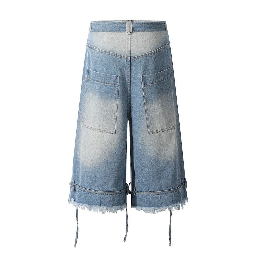 Japanese Brand × Jean Men's American street loose wide-leg ripped denim shorts Size US 32 / EU 48 - 3 Thumbnail