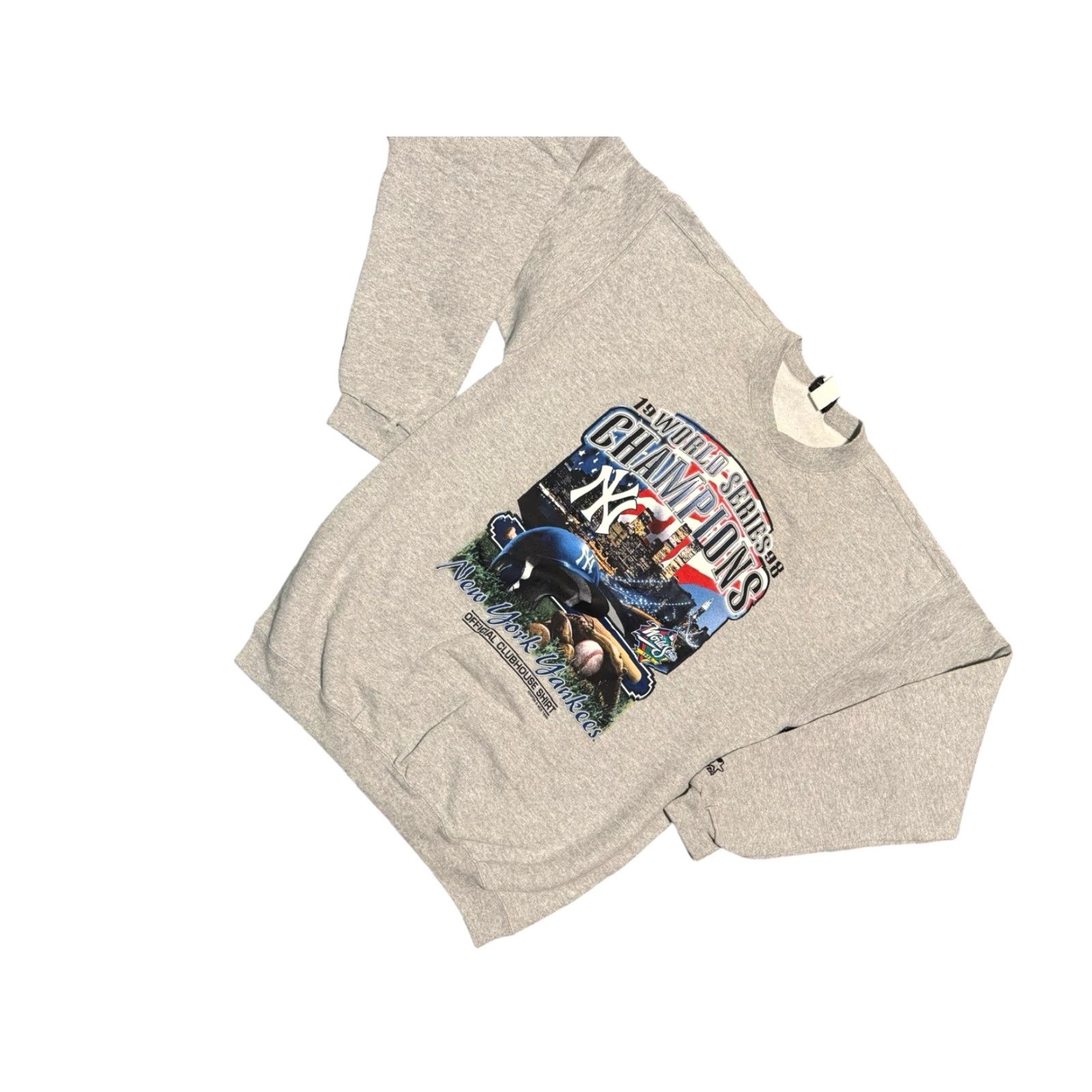 Starter VINTAGE Starter New York Yankees Sweatshirt MLB Gray Oversized Large Crew Neck Men's 1998 Champ Graphic Print Fleece Knit Pullover Size US L / EU 52-54 / 3 - 3 Thumbnail