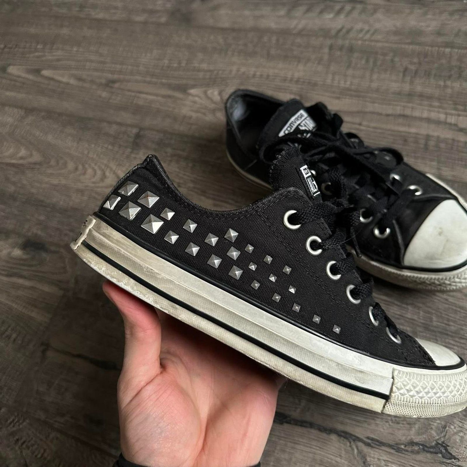 Converse × Vintage Vintage Y2K Black Studded Silver Glam Grunge Punk Converse Size US 7 / IT 37 - 6 Thumbnail