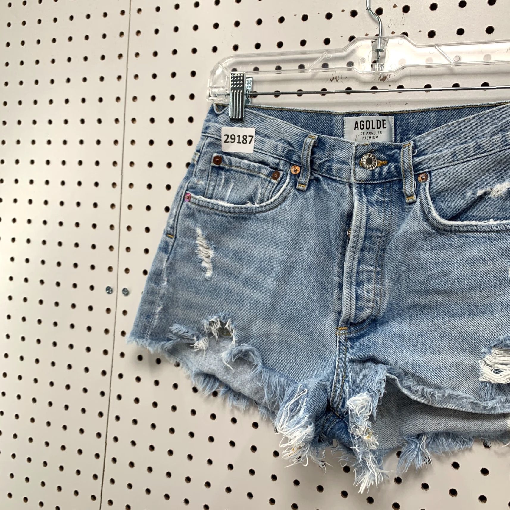 Agolde AGOLDE Cut Off Button Fly Denim Shorts Womens Size 25 fits 28x2 Distressed Size 42" / US 20 - 7 Thumbnail