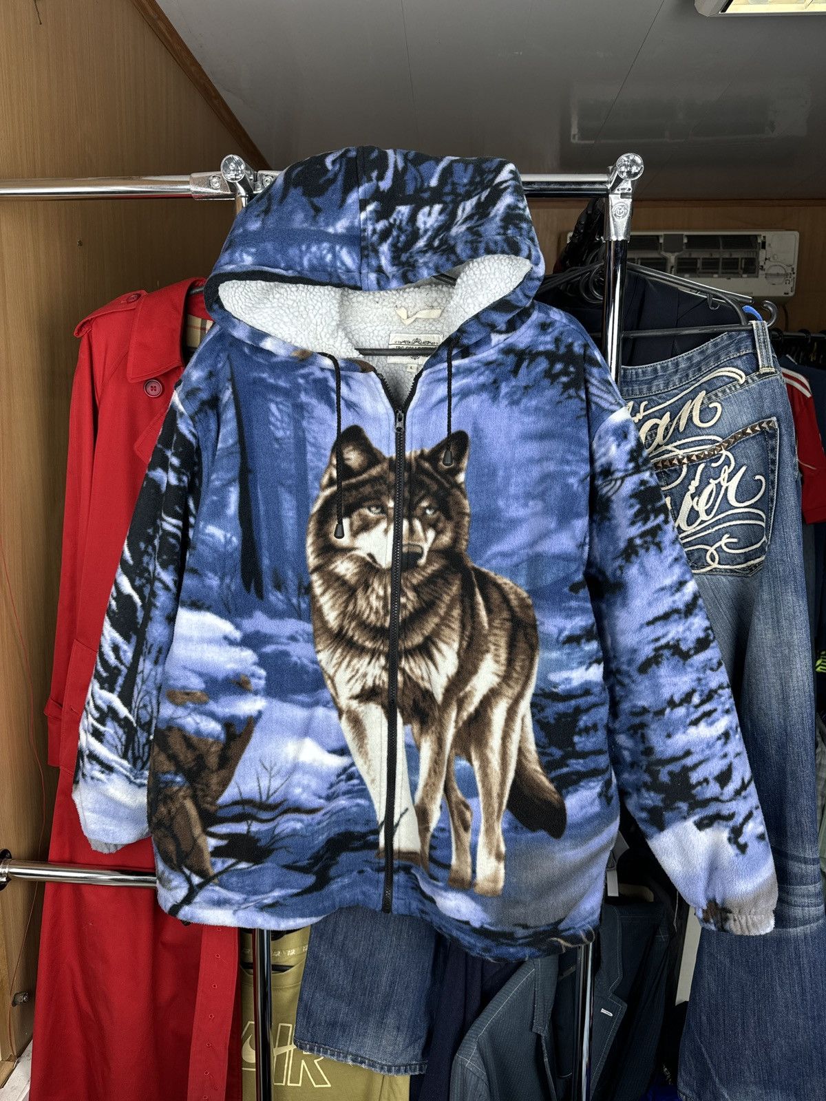 Vintage Vintage fleece Wolf Sherpa full print art animal gorpcore Size US L / EU 52-54 / 3 - 1 Thumbnail