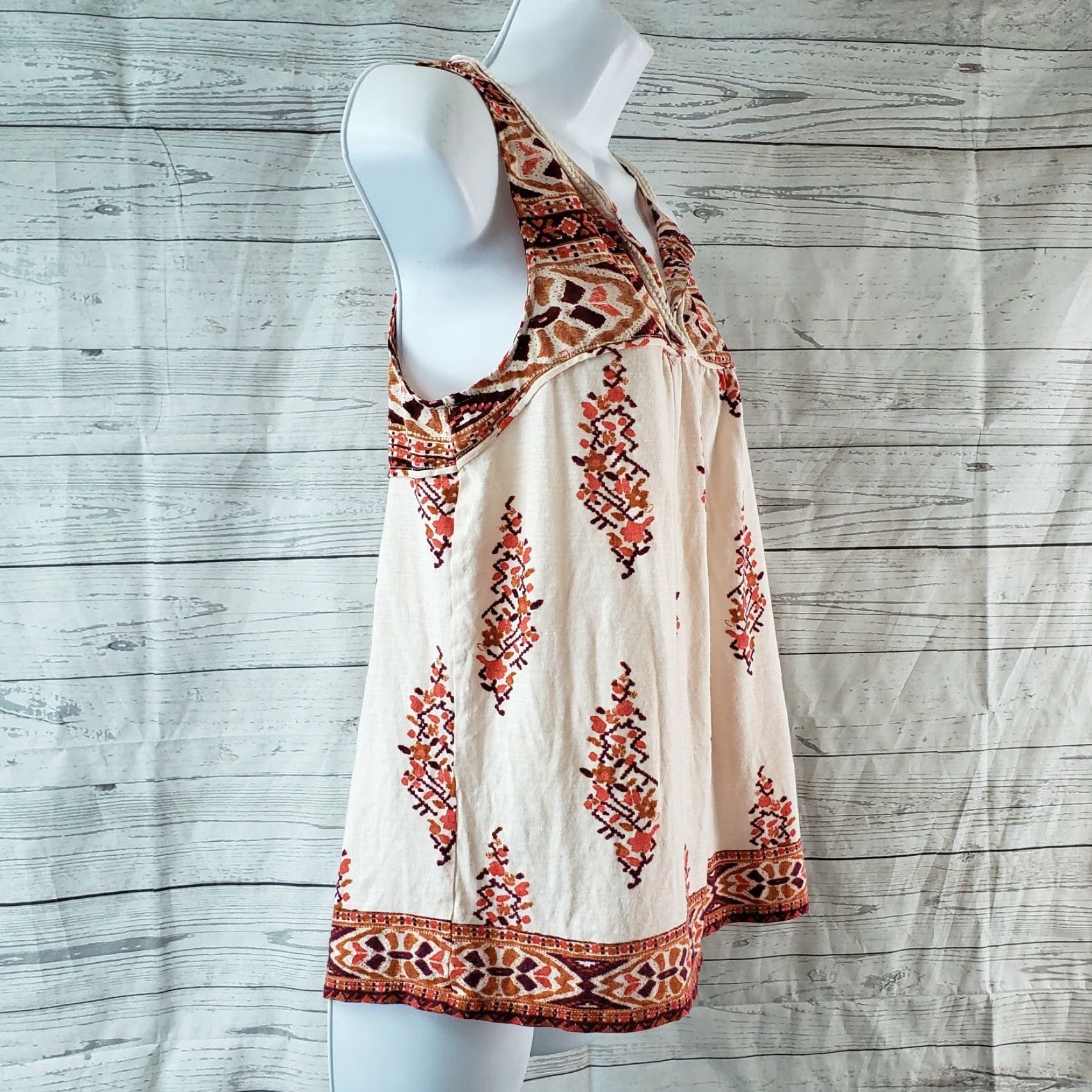 Anthropologie Akemi + Kin Womens Tank Top Printed Pink Red Cotton Blend Sz S Small Sleeveless Basic Casual Shirt Size S / US 4 / IT 40 - 2 Thumbnail