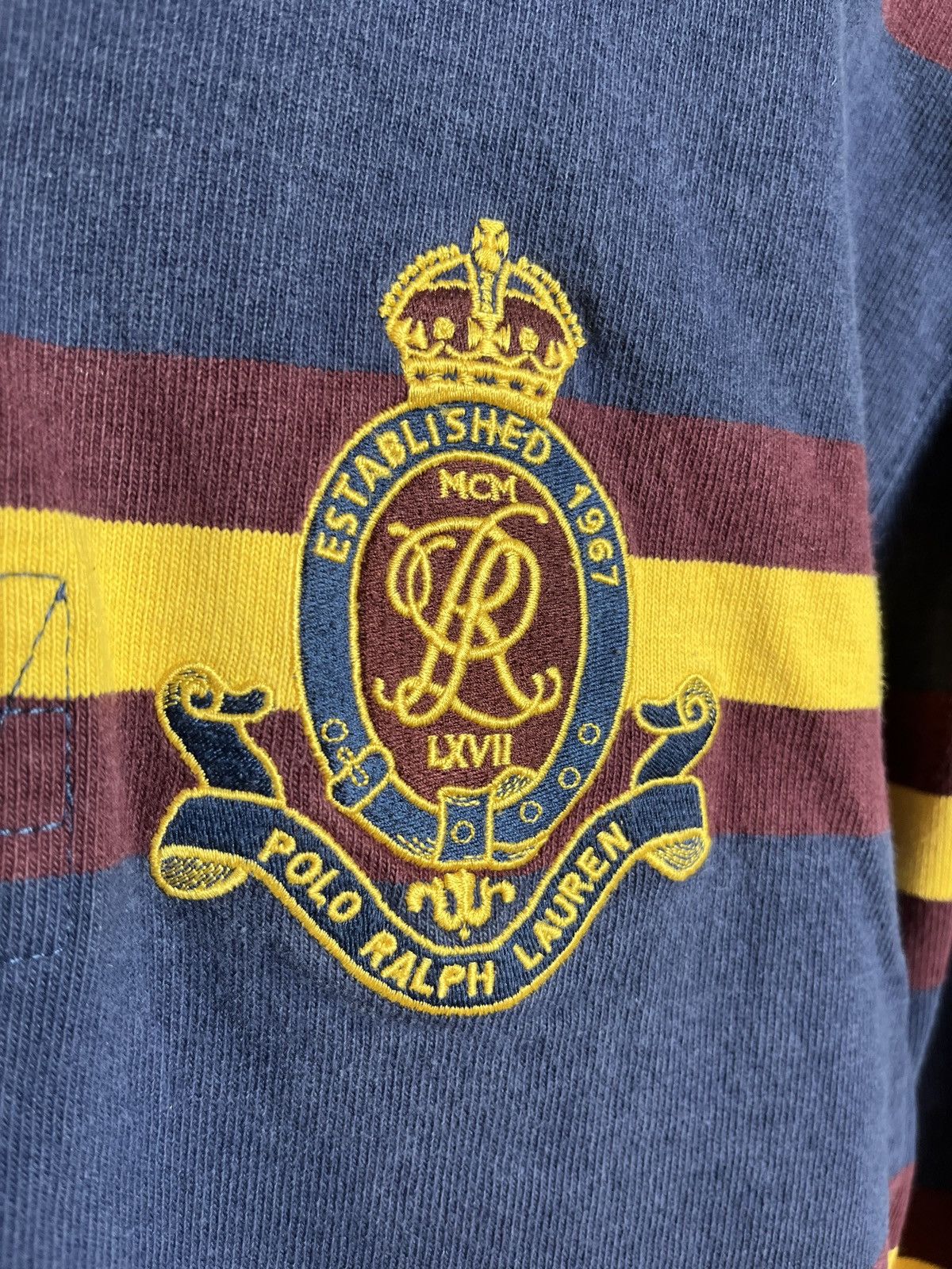 Polo Ralph Lauren × RRL Ralph Lauren × Vintage Polo Ralph Lauren Rugby Sweatshirt Striped Big Logo 90s №8 Size US XXL / EU 58 / 5 - 3 Thumbnail
