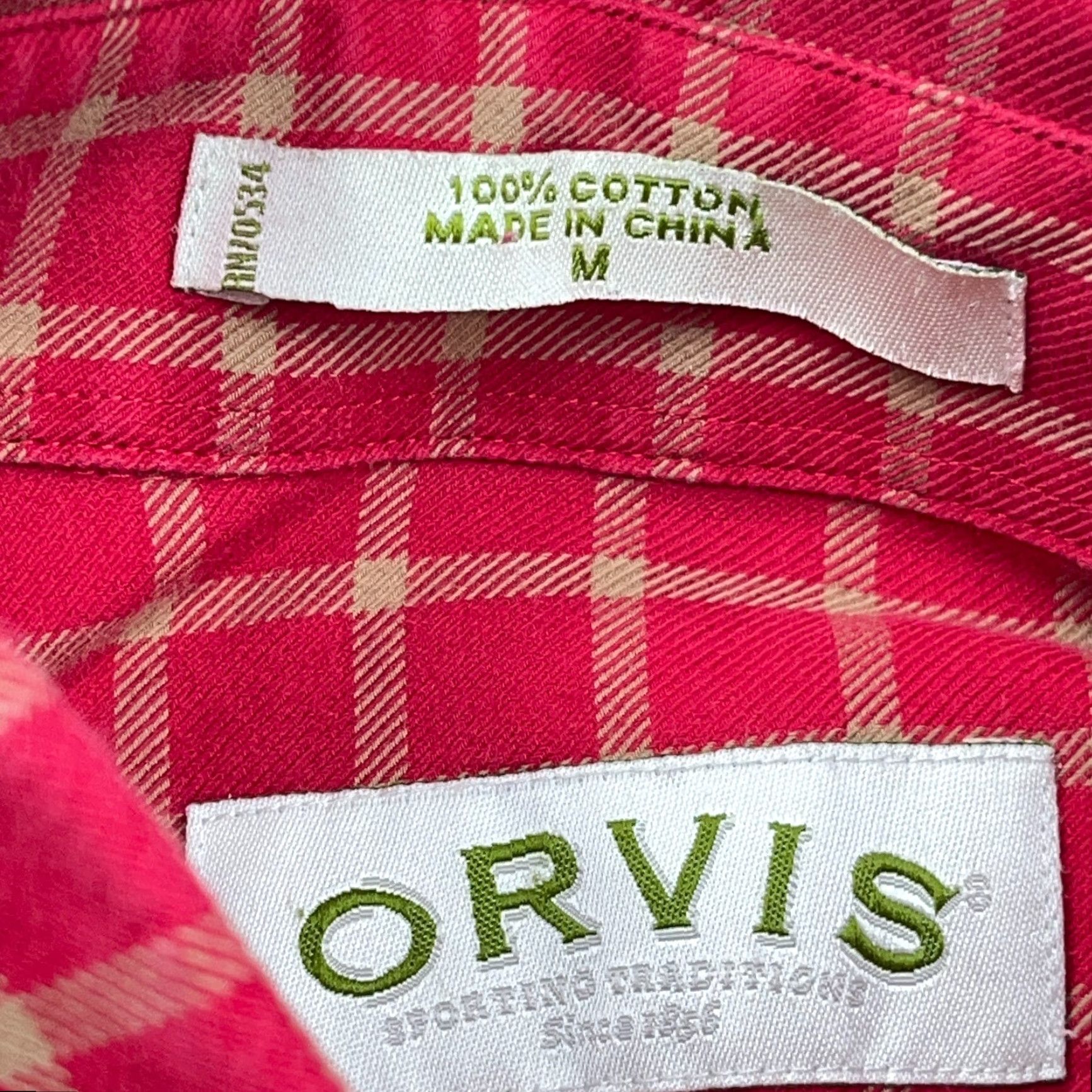 Orvis Orvis Button-Up Shirt Men Medium Red Plaid Flannel Pocket Casual Warm Weather All Seasons Regular Fit Shirt Men Size 42R - 3 Thumbnail