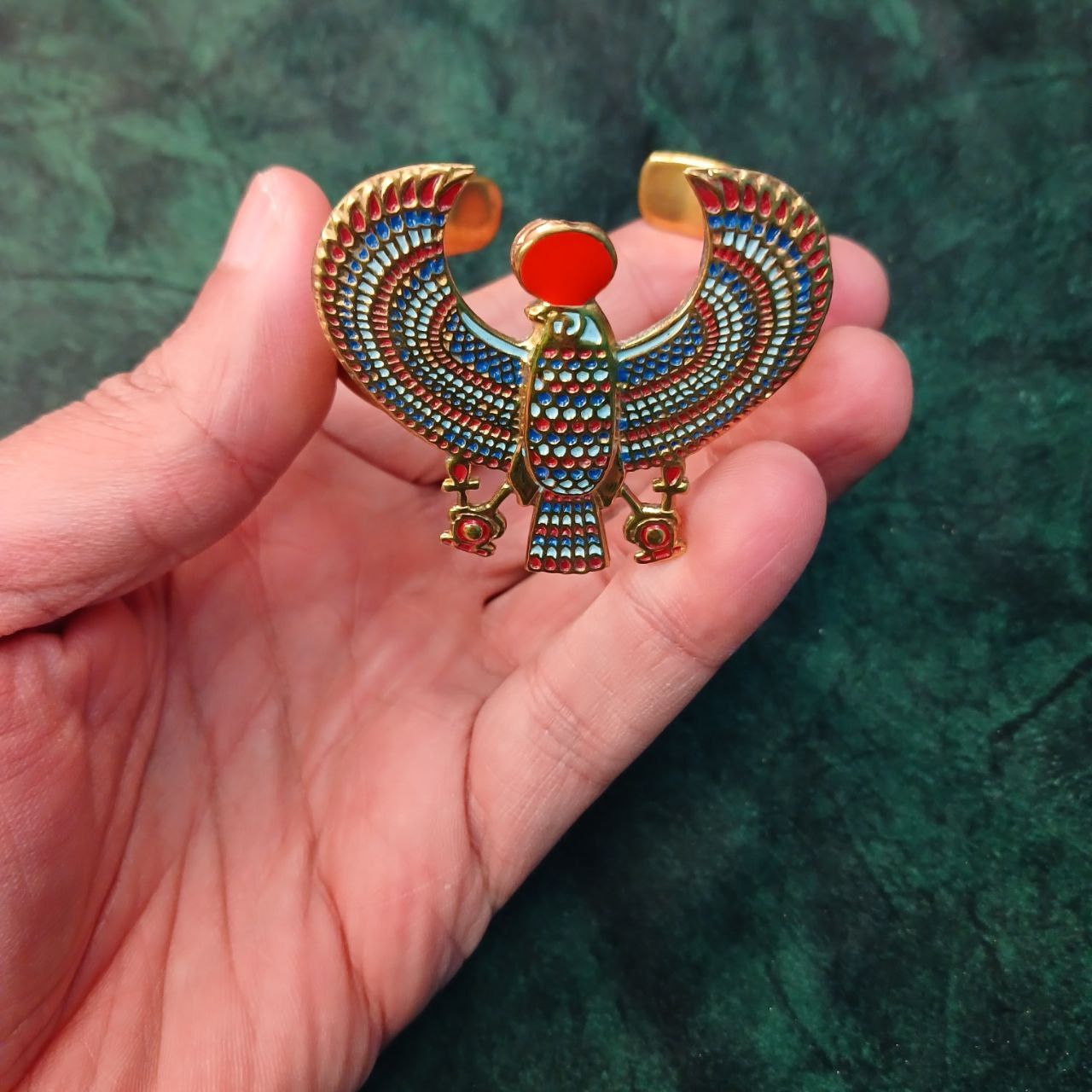 Handmade Egyptian Heritage Gold Plated Red Horus Bird bracelet Size ONE SIZE - 5 Thumbnail
