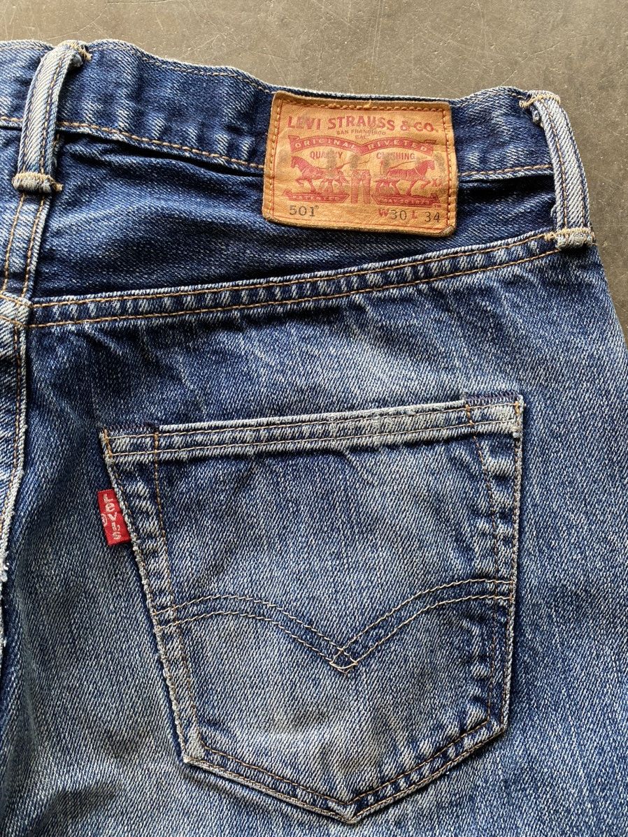 Hysteric Glamour × Levi's × Tornado Mart Levis Vintage Leather Patch Blue Stone Wash 30x34 Size US 29 - 4 Thumbnail