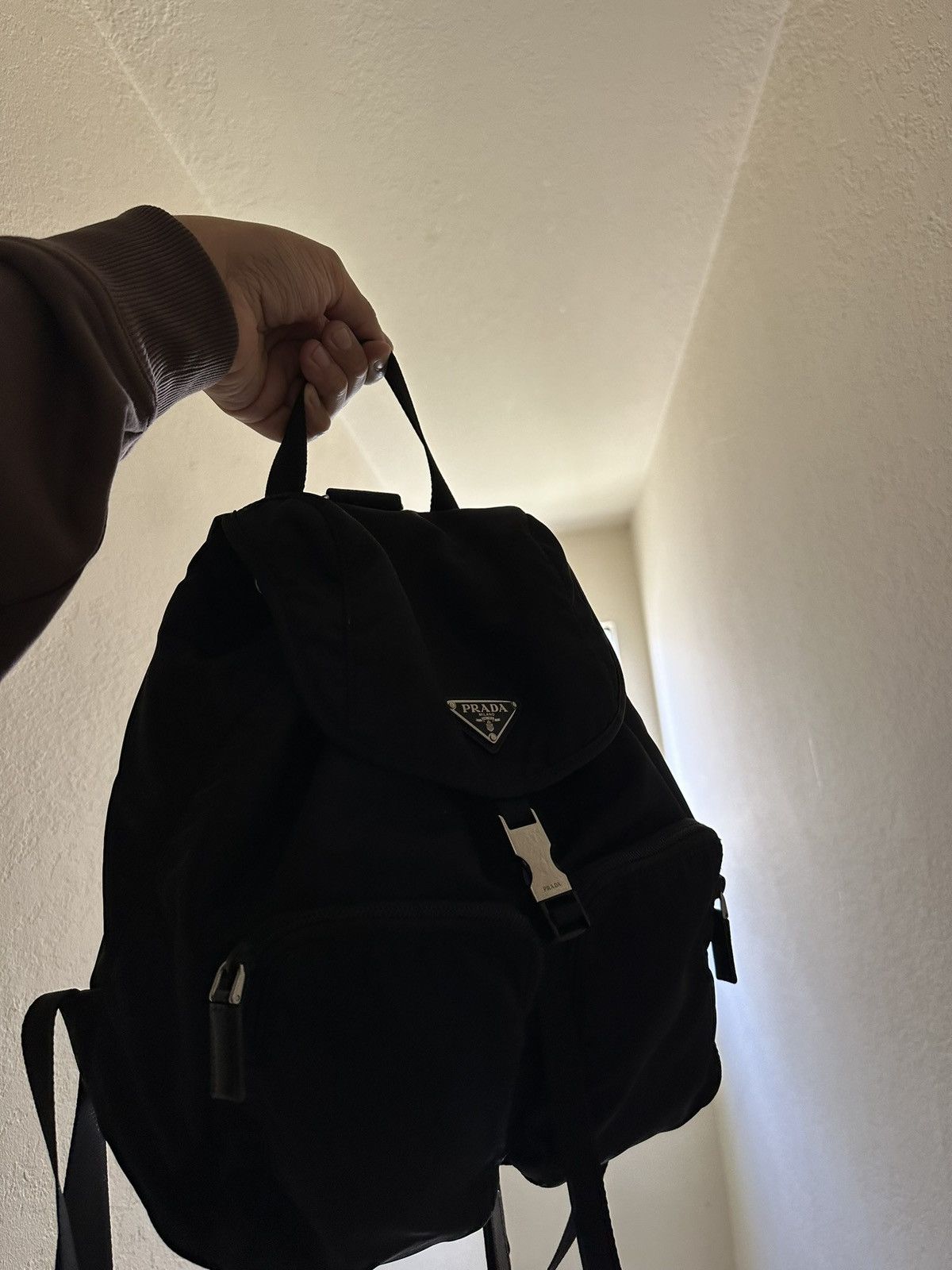 Prada Prada Re-Nylon Black Drawstring Medium Rucksack Backpack Size ONE SIZE - 6 Thumbnail