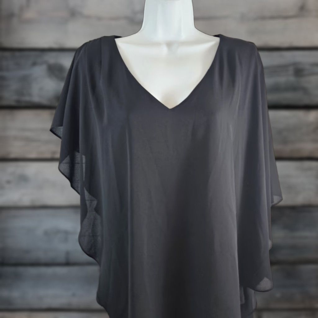 Joseph Ribkoff Joseph Ribkoff Womens Top Sz 8 Solid Black Short Sleeve V-Neck Asymmetrical Hem Blouse Dressy Shirt Womens Size M / US 6-8 / IT 42-44 - 1 Thumbnail
