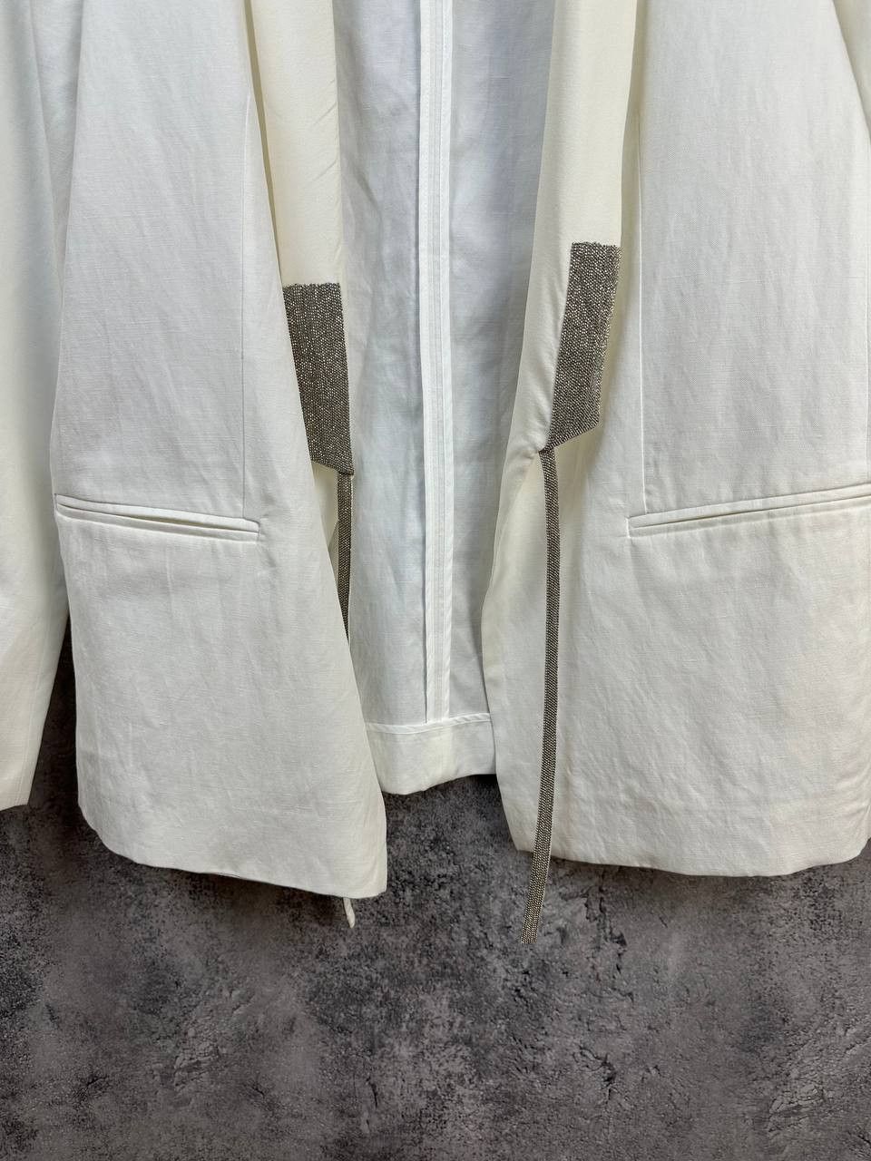 Fabiana Filippi Fabiana Filippi Open Front Embellished Trim Blazer Linen Size M / US 6-8 / IT 42-44 - 7 Thumbnail