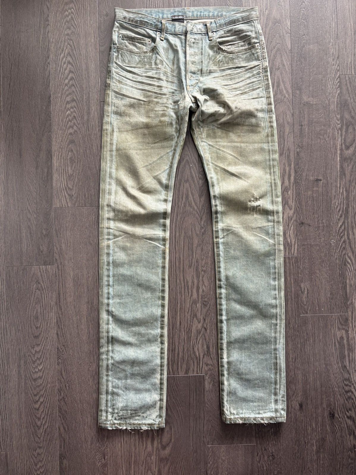 Dior × Hedi Slimane TRADED* Dior ss04 Bleu Claire waxed jeans