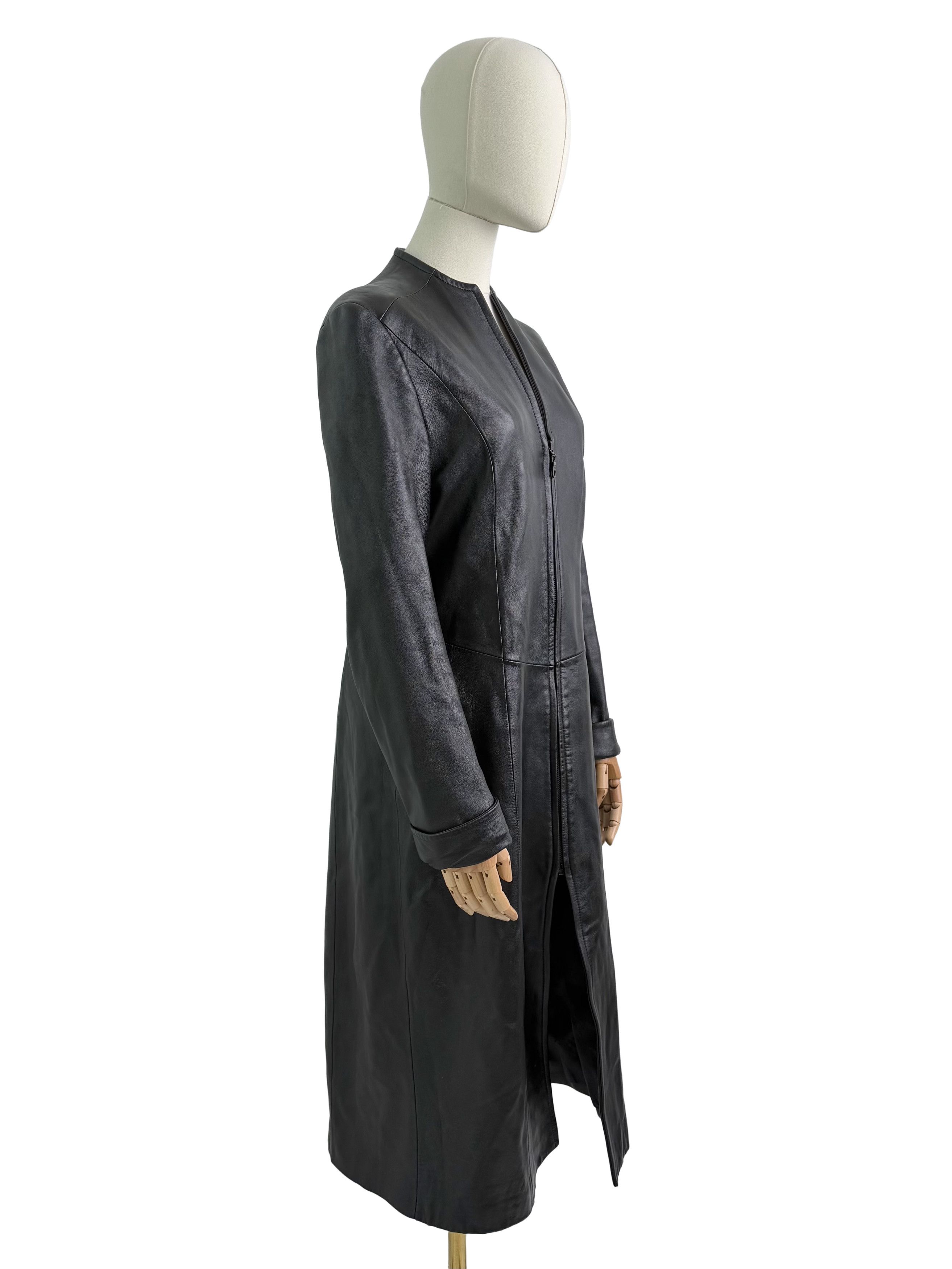 Vintage Vintage Leather Long Coat Zip Front Minimalist Maxi Jacket Size L / US 10 / IT 46 - 2 Thumbnail