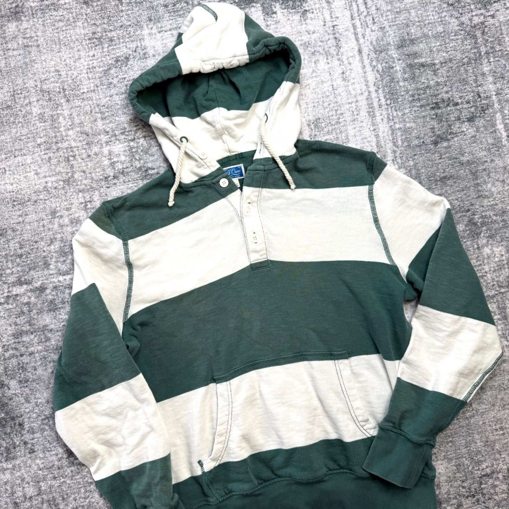 J.Crew J.CREW Hoodie Mens Large Green Striped Lightweight Sunfaded Henley French Terry Size US L / EU 52-54 / 3 - 2 Thumbnail