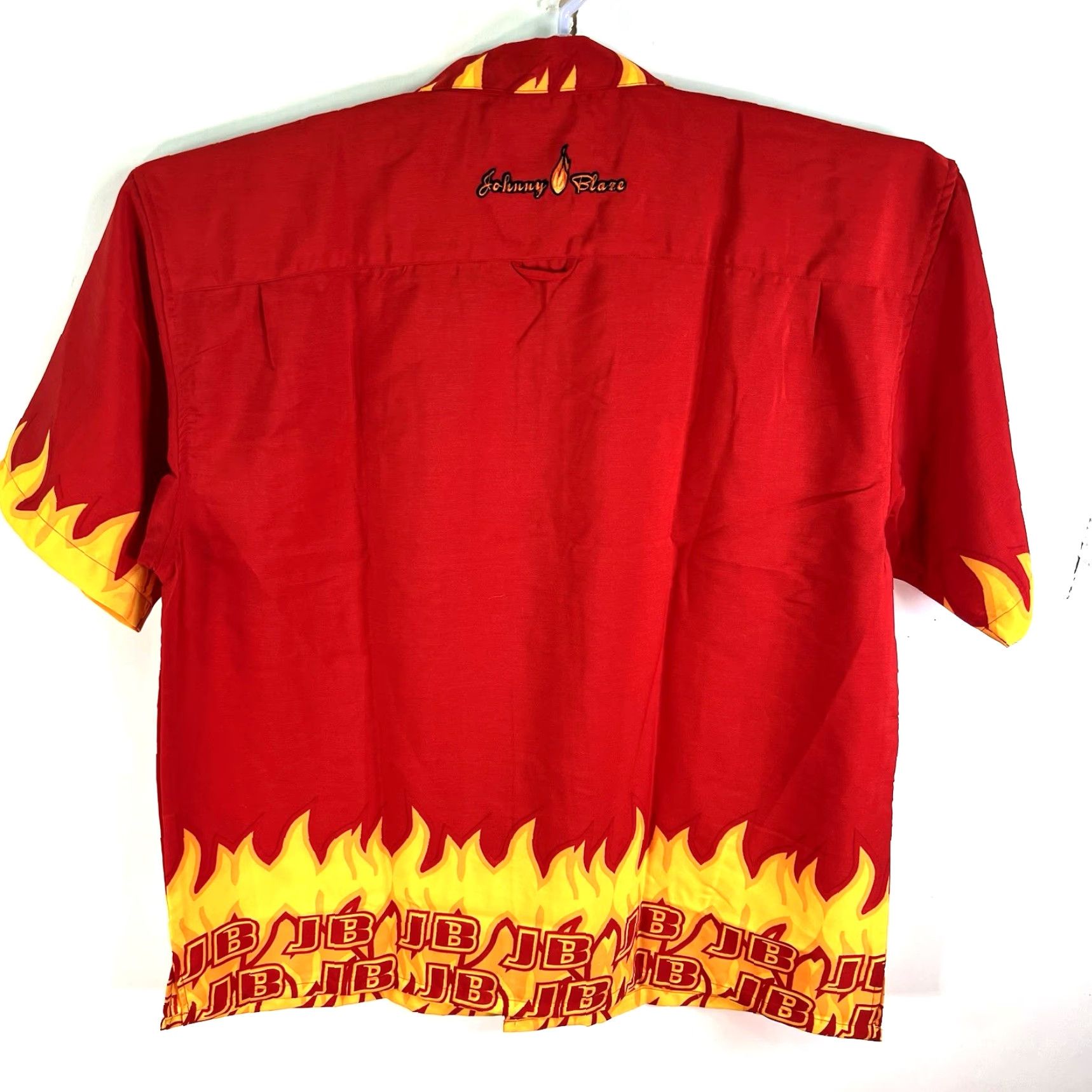 Vintage VINTAGE Johnny Blaze Button-Up Shirt Mens XL Red AOP Fire Y2K Graphic Print Embroidered Short Sleeve Casual Regular Fit Size US XL / EU 56 / 4 - 2 Thumbnail