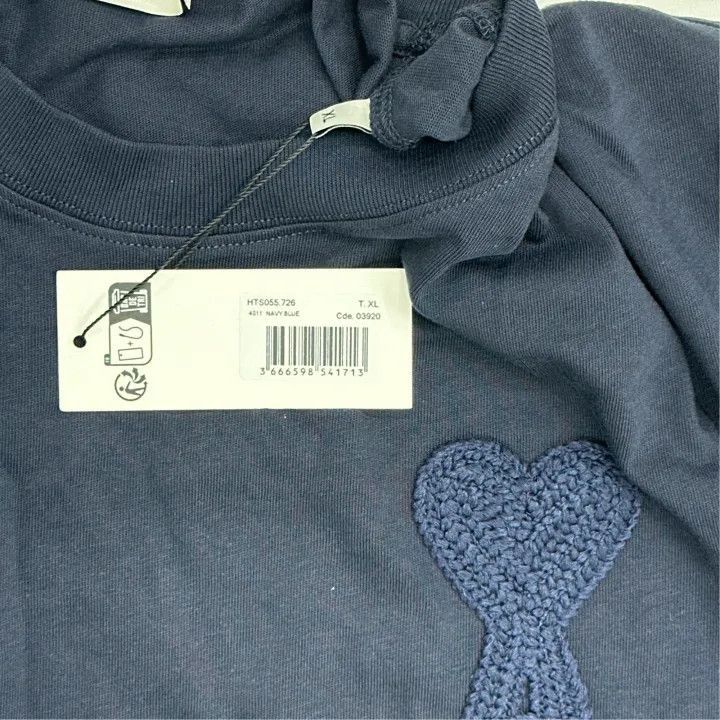 AMI AMI Paris Navy Blue Casual Heart T-Shirt -2507 Size US XL / EU 56 / 4 - 3 Thumbnail