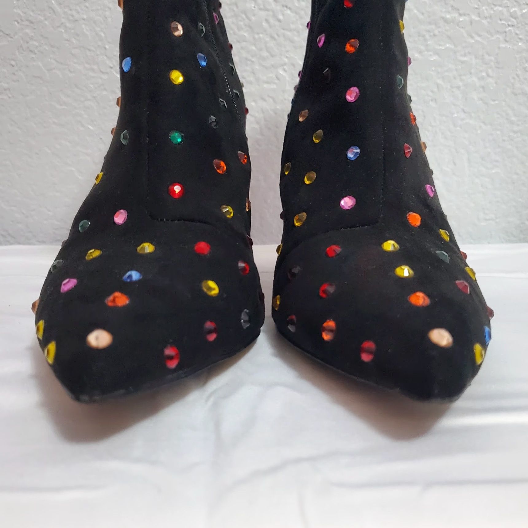 Betsey Johnson Betsey Johnson Kaydence Boots Black 9.5 Ankle Bootie Block Heel Pointed Toe Zipper Rhinestone Festival Size US 10 / IT 40 - 7 Thumbnail